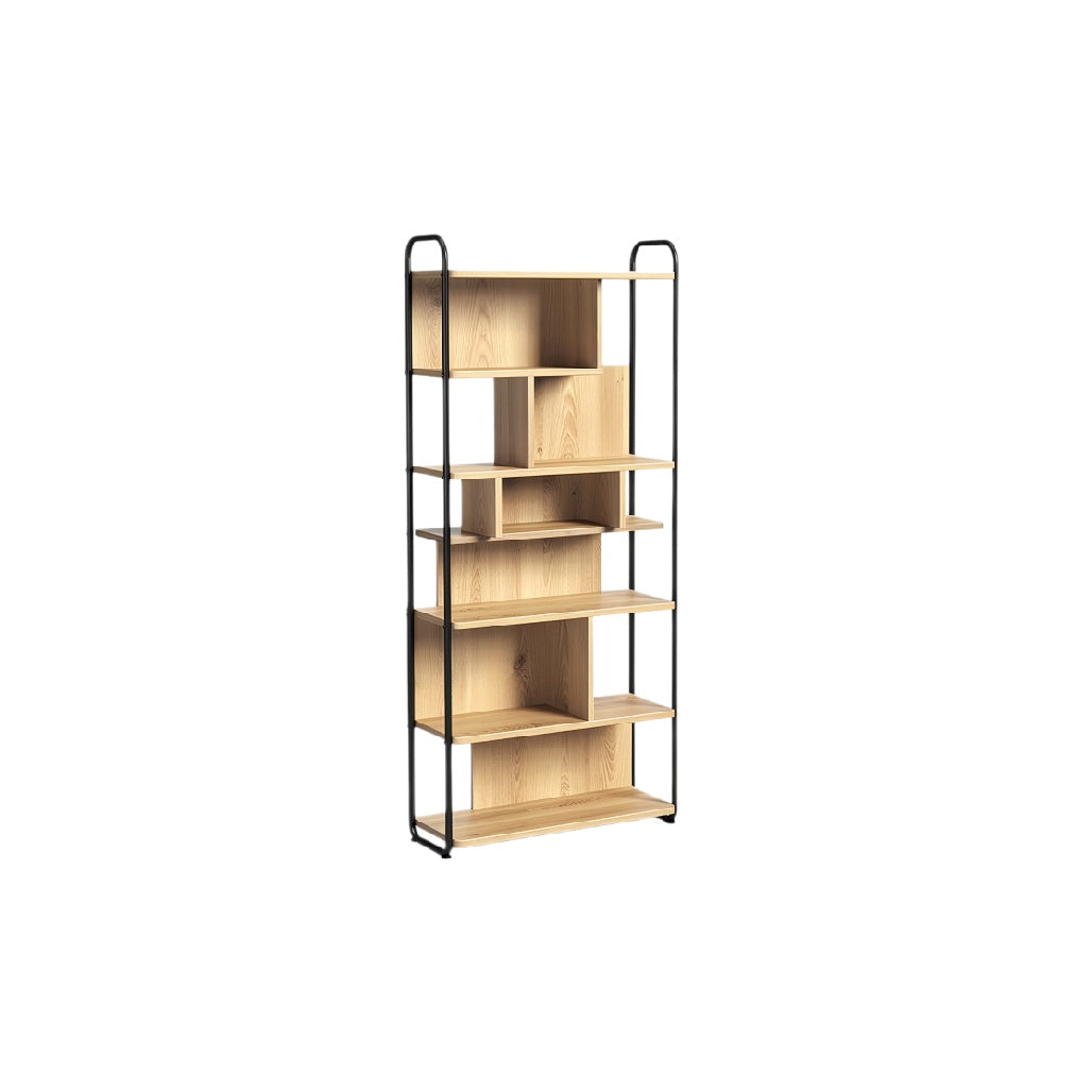 **Moderne houten boekenkast met metalen frame**