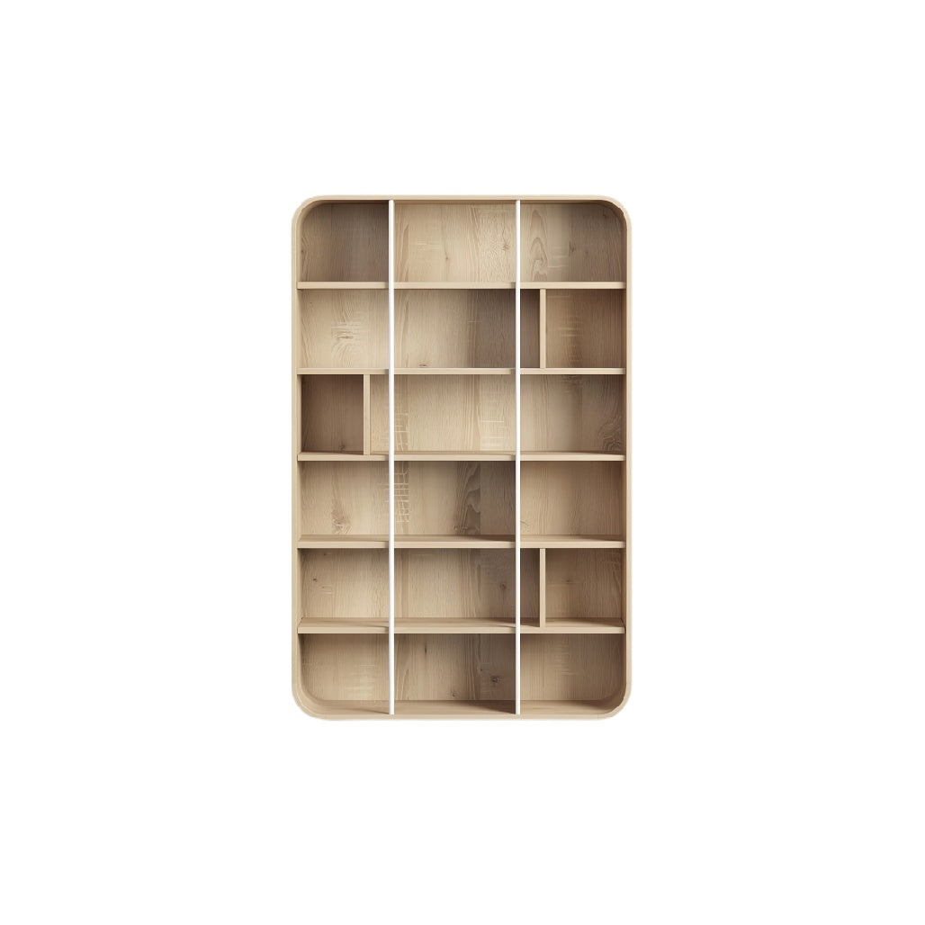 **Technische titel in het Nederlands: "Minimalistische houten boekenkast met 16 vakken"**