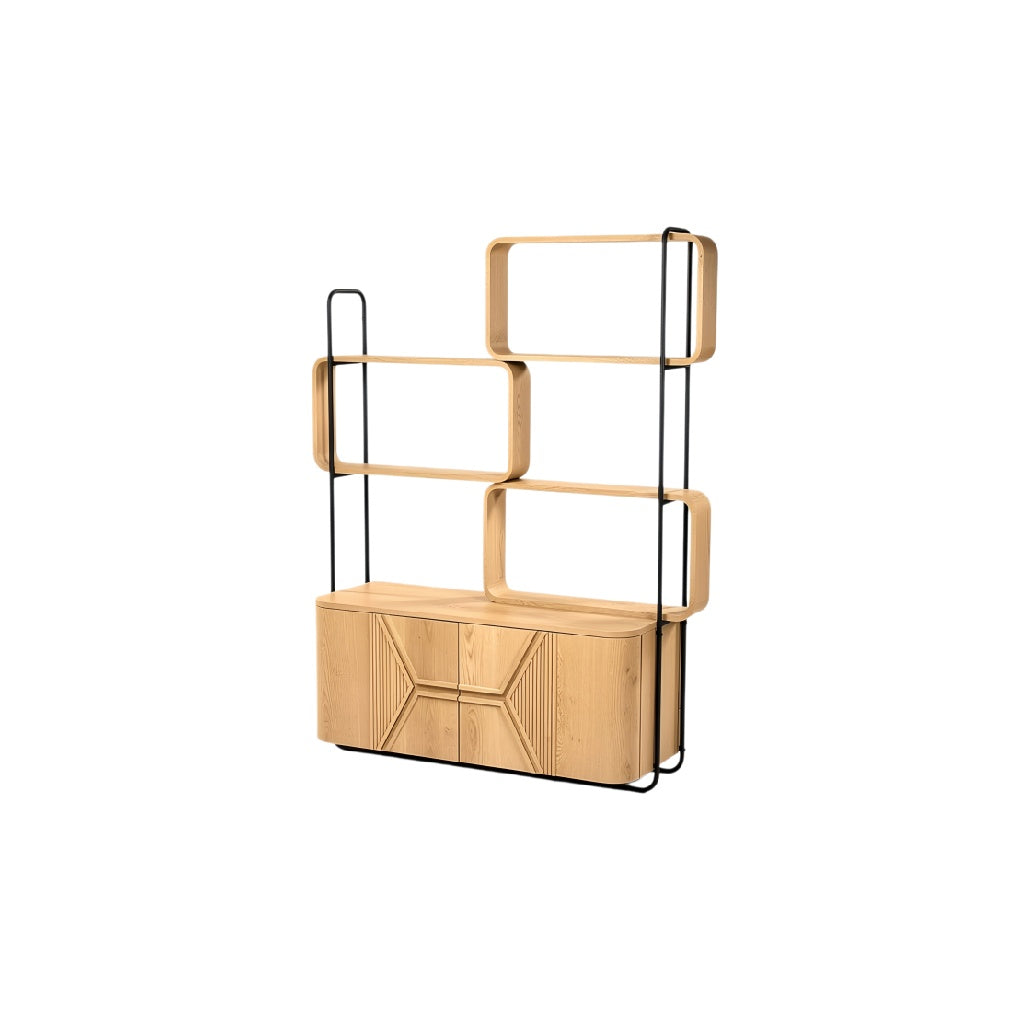 **Houten boekenkast met metalen stelconstructie**