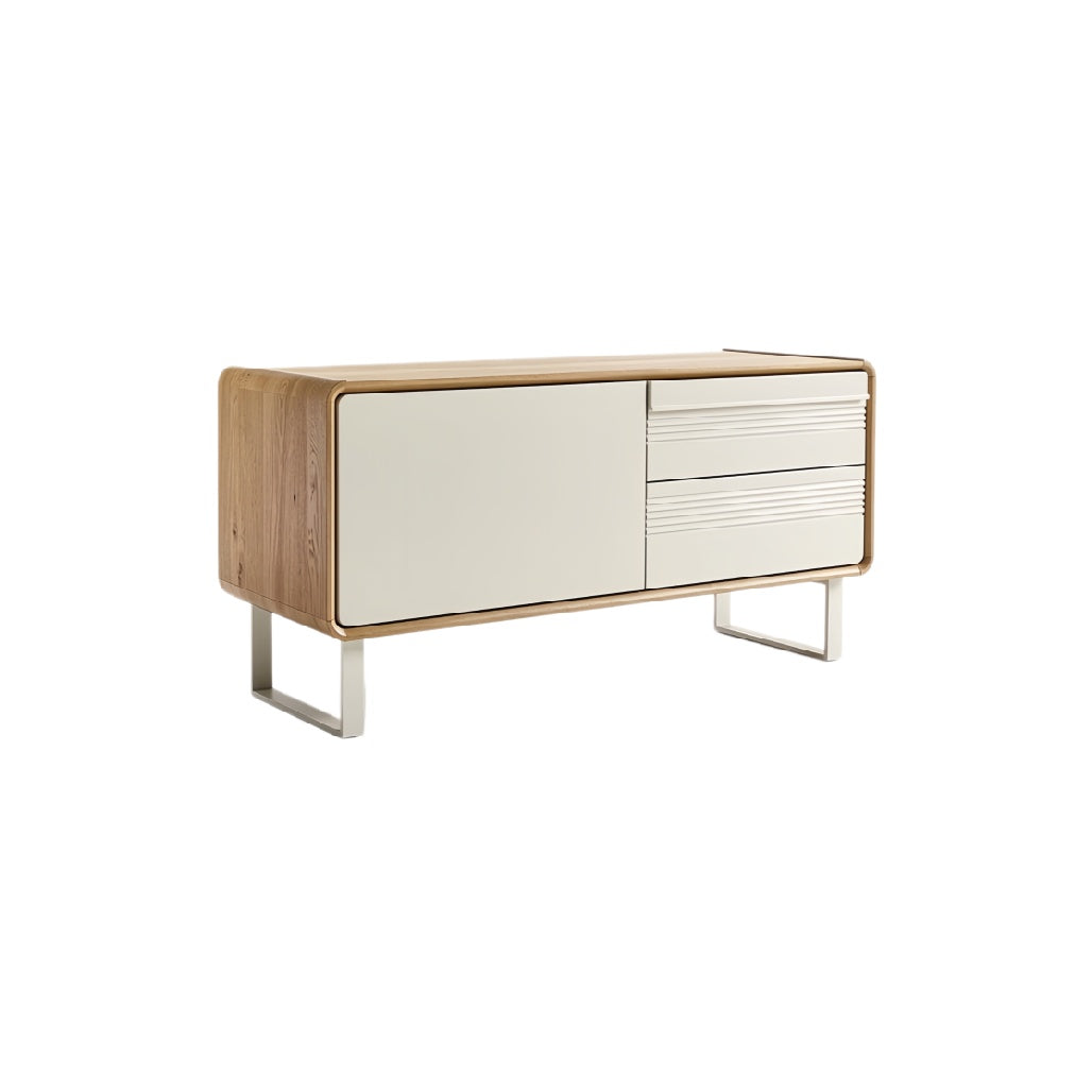 **Technische titel in het Nederlands: Elegante houten dressoir met metalen poten en moderne lijnen**